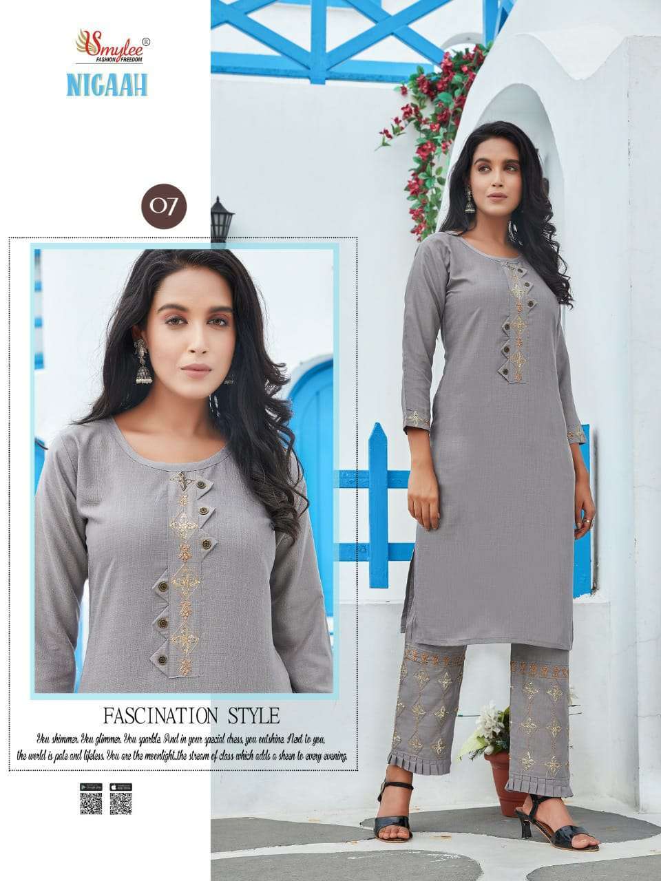 RUNG PRESENT NIGAAH SLUB EMBROIDERY KURTI WITH PANT COLLECTION