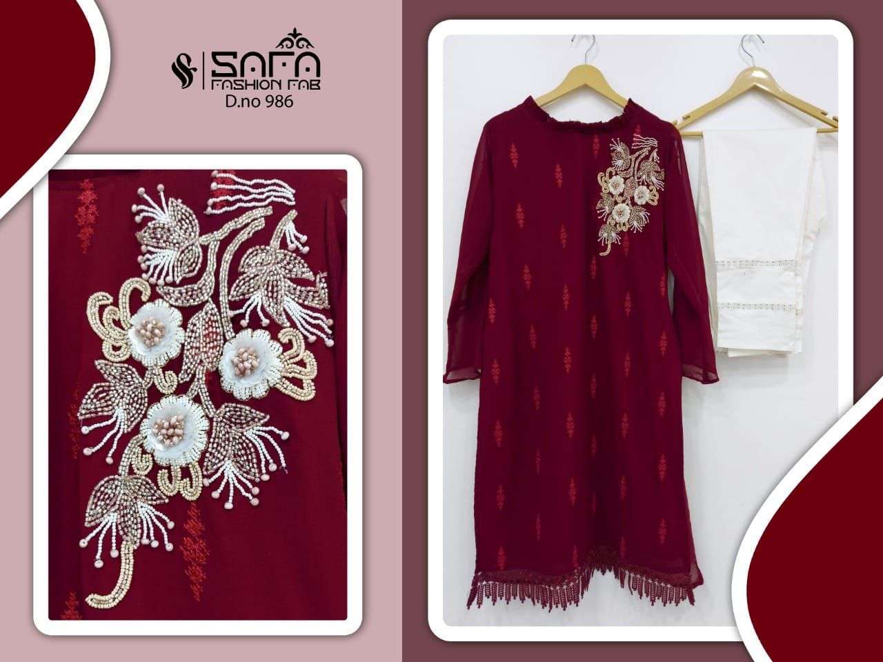 safa fashion sf 986 Pure Georgette Embroidered Tunic with Sleeves