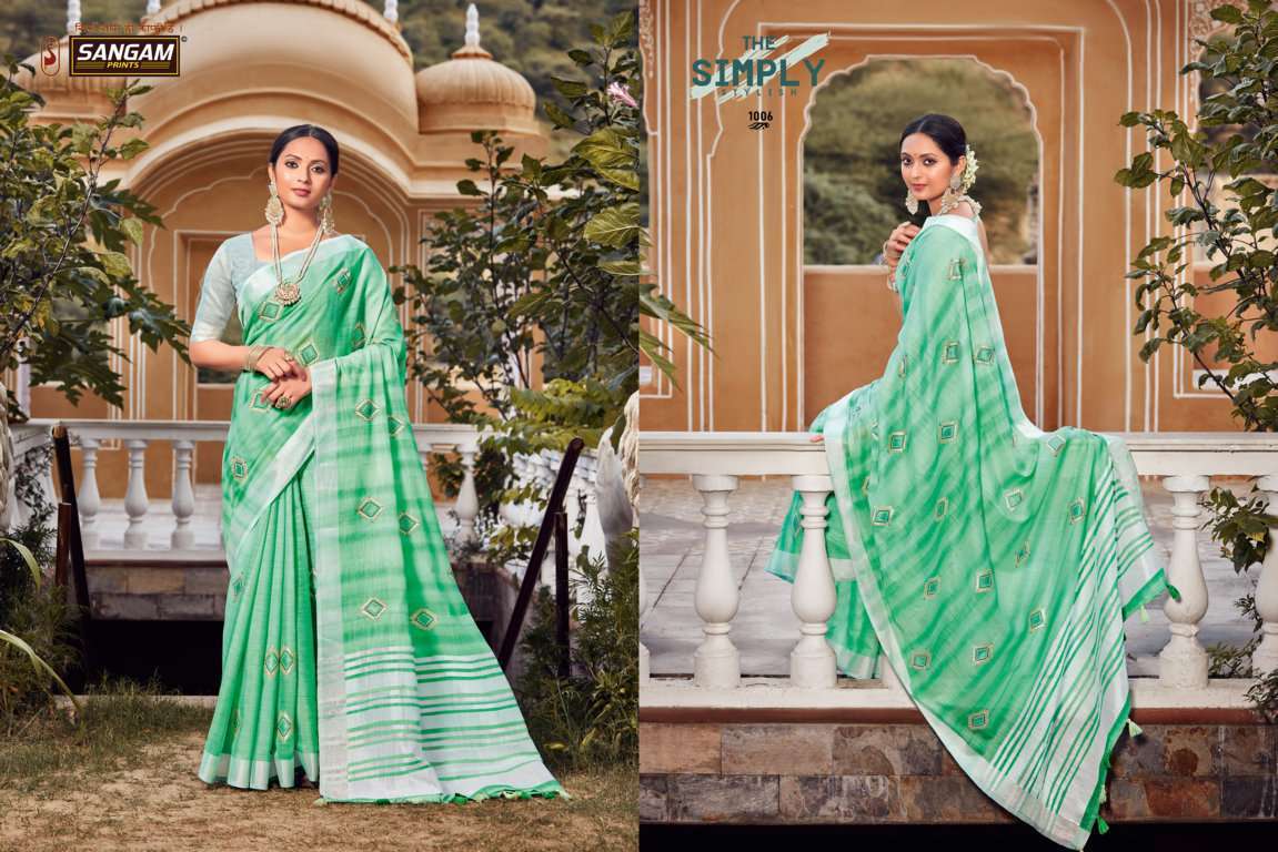 sangam prints kavya series 1001-1006 linen embroidery saree