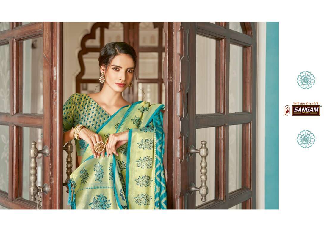 sangam prints mugdha series 5001-5006 organza tassel saree