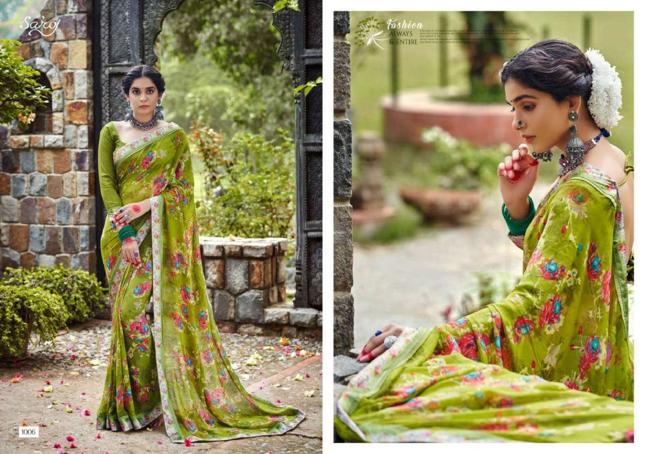 saroj textiles khushboo series 1001-1010 pure georgette saree