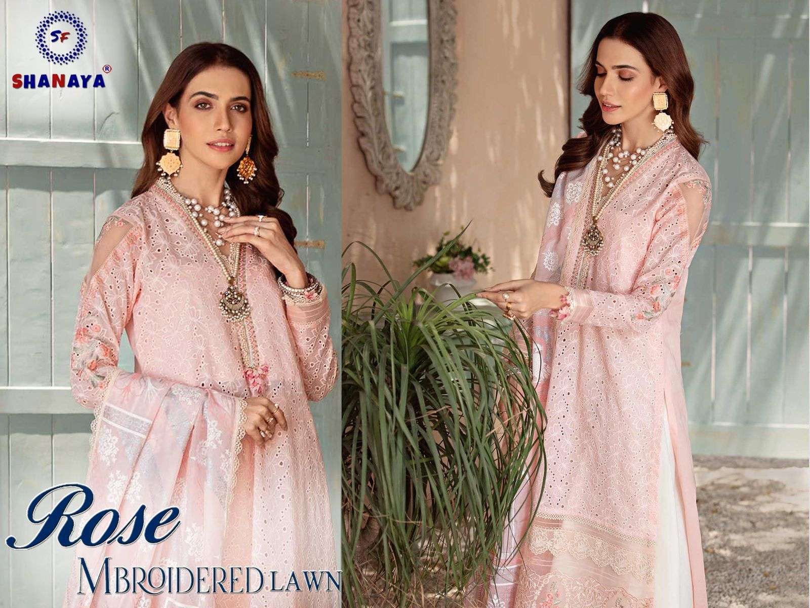 shanaya rose mbroidered lawn series 02-04 cambric cotton suit 