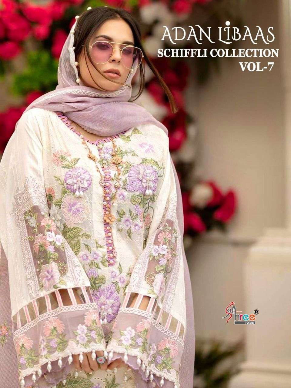 shree fabs adan libaas schiffli vol 7 series 1897-1900 pure lawn cotton suit 