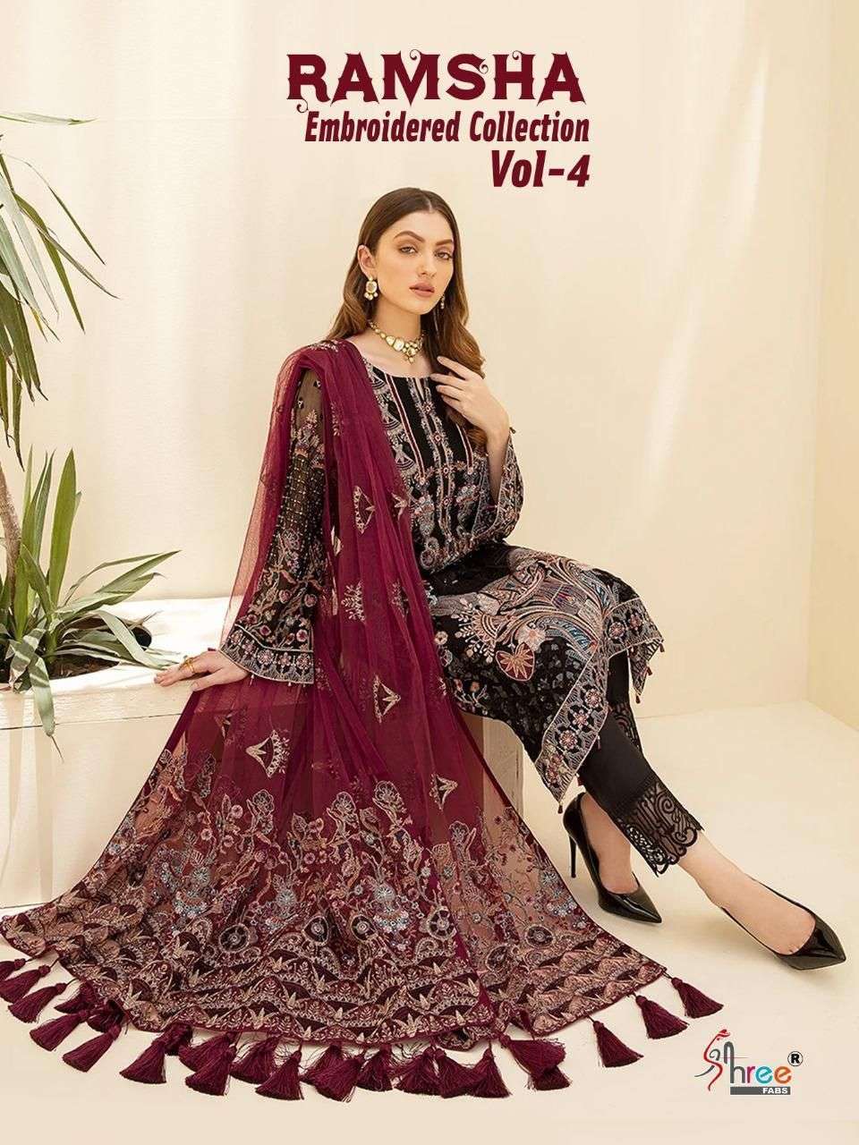 shree fabs ramsha embroidered vol 4 series 1904-1909 faux georgette suit 