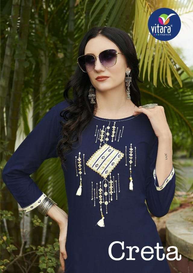 vitara creta series 1001-1004 heavy rayon fabric with embroidery kurti