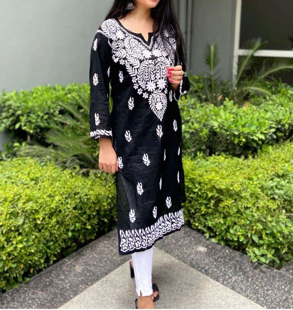 X-LADY BLACK HEART DESIGNER COTTON SLUB DESIGNER KURTI 