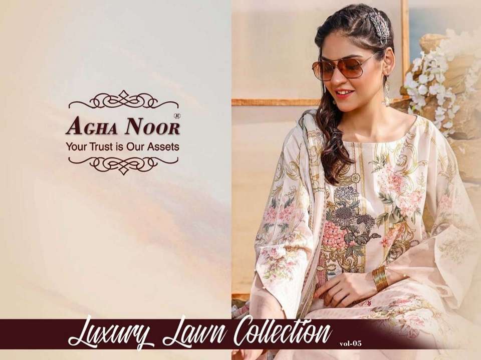 Agha Noor Luxury Lawn Collection Vol-5 series 1001-1010 lawn cotton suit