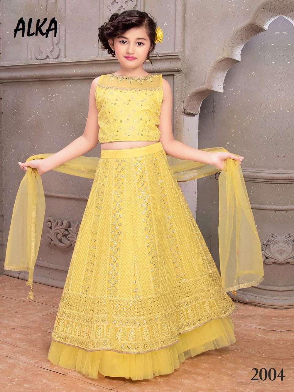 alka nandita series 2001-2004 net lucknowi work kid wear lehenga