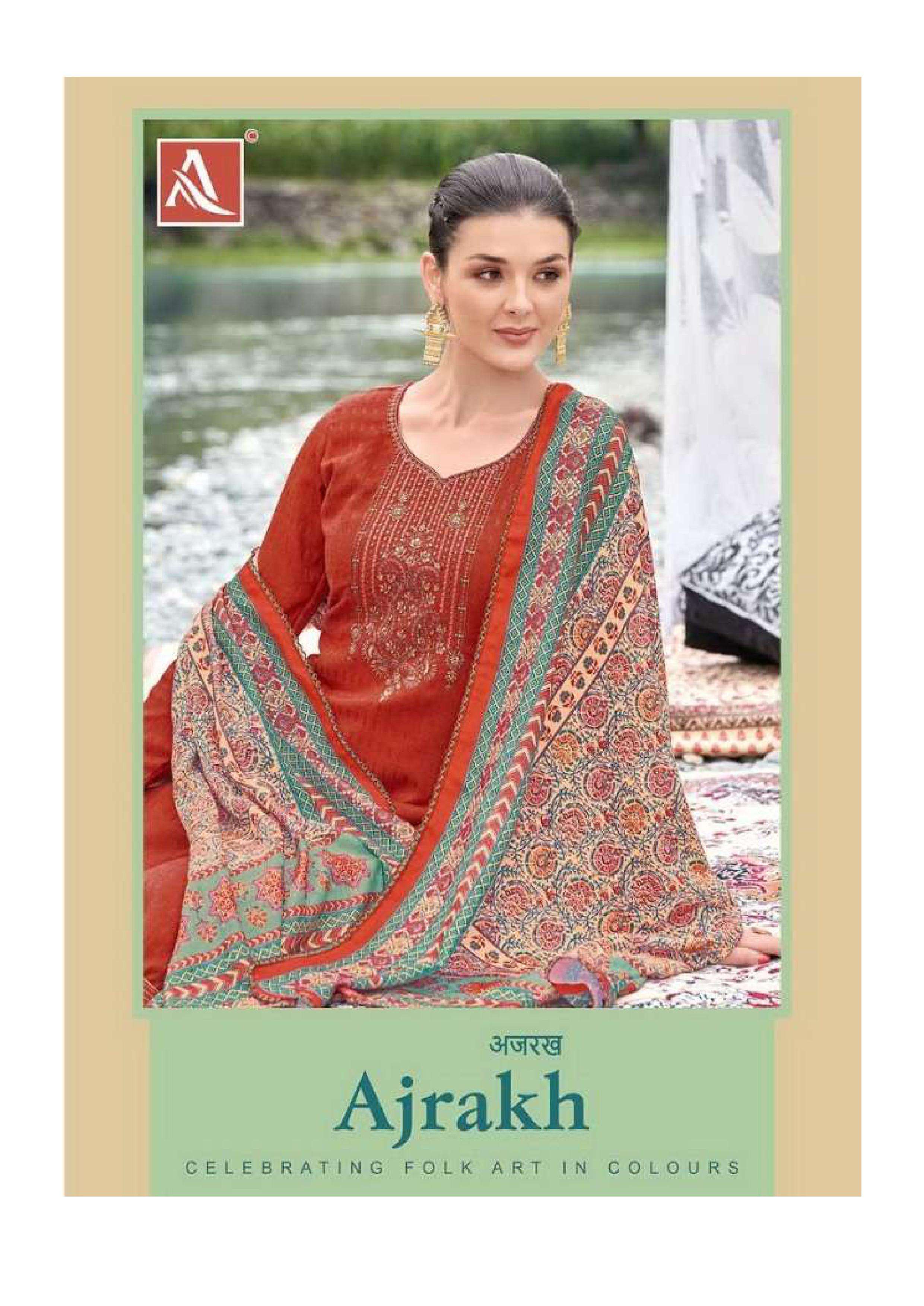 Alok suit ajrakh series 722001-722010 pure wool pashmina suits