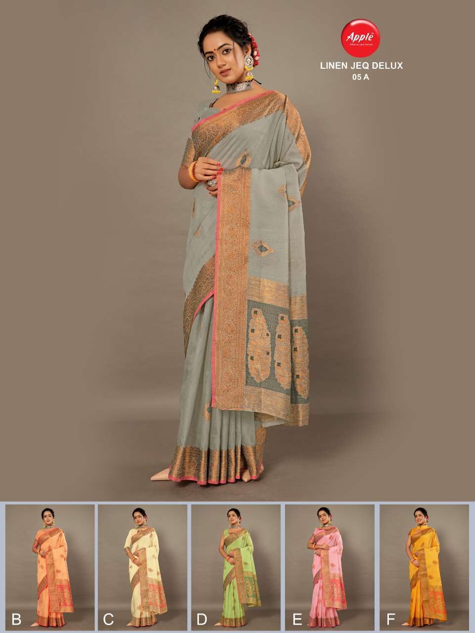 apple linen jaqauard delux linen with zari border saree