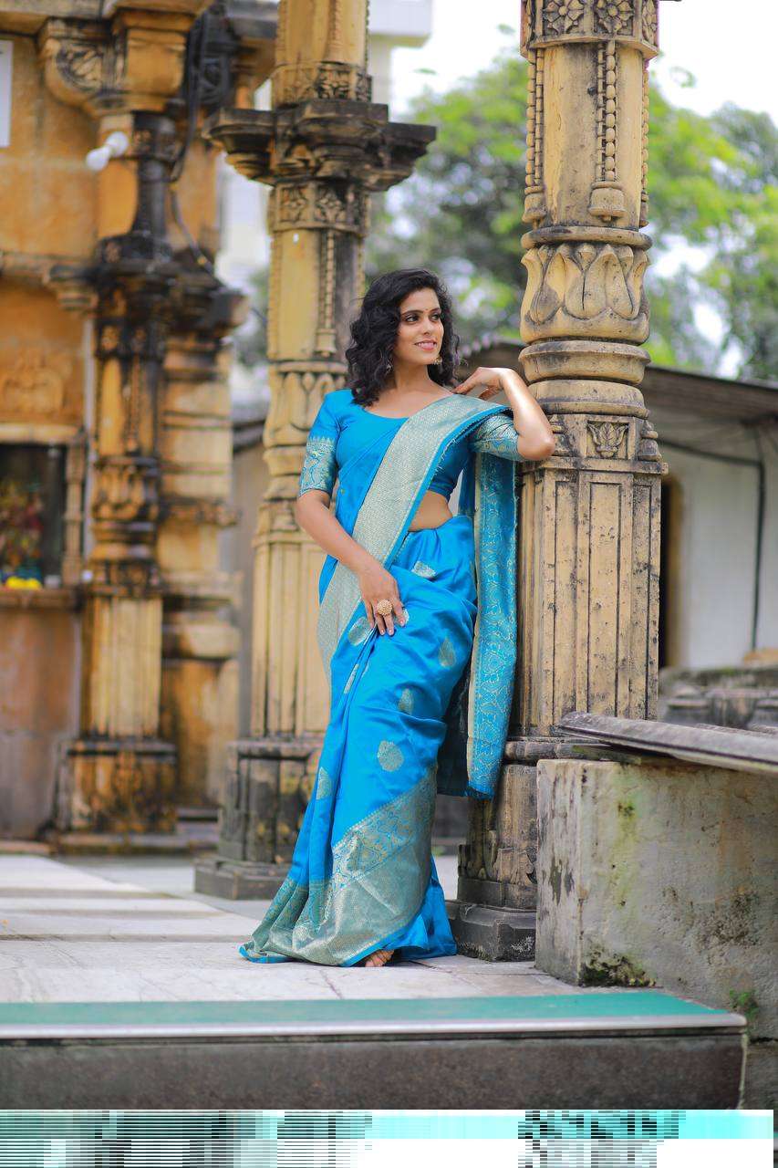 BT-02 DESIGNER SOFT LICHI SILK SKY BLUE  SAREE