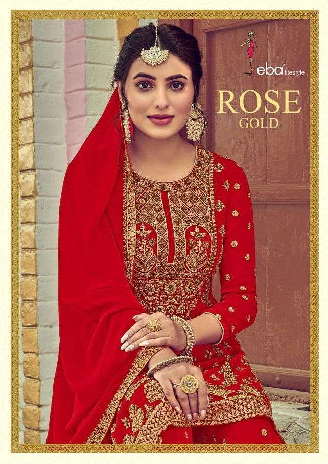 eba rose gold series 1219-1221 faux Georgette with embroidery work suit