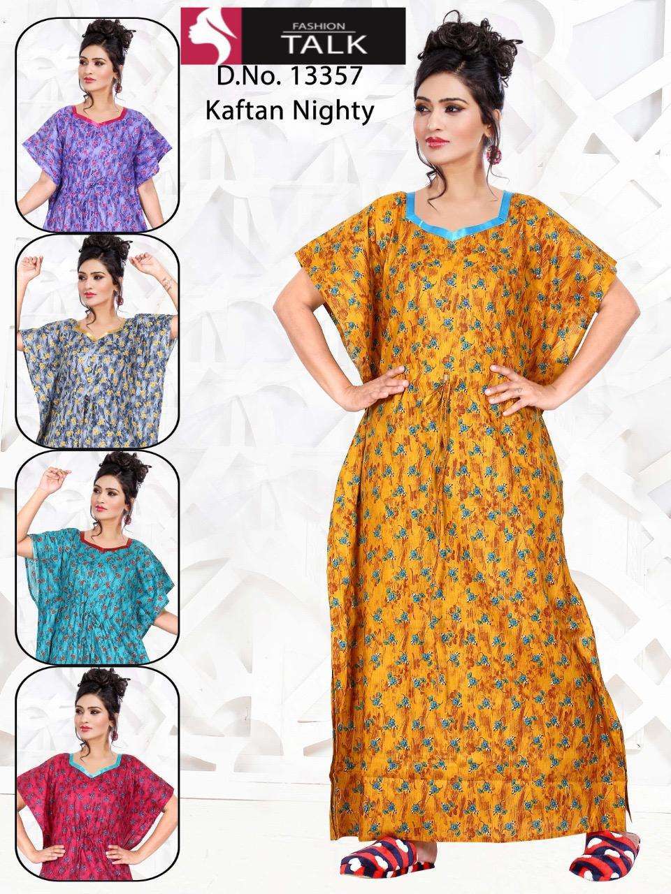 fashion talk ft-13357 pure cotton print kaftan night gown