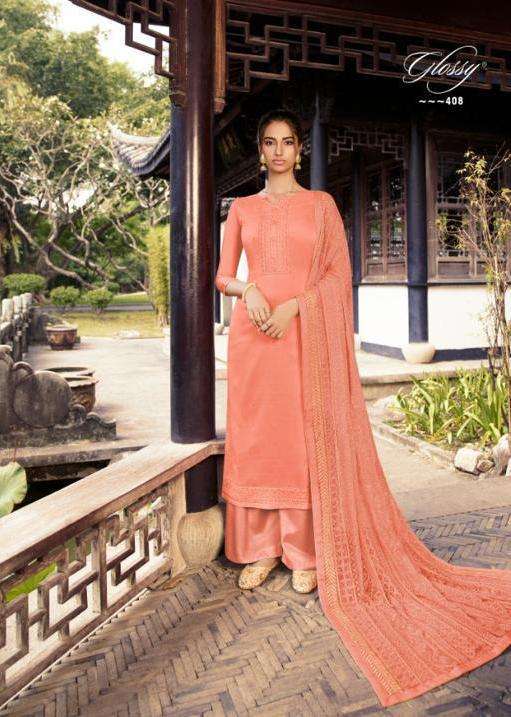 glossy rooh series 405-409 cotton silk embroidery suit