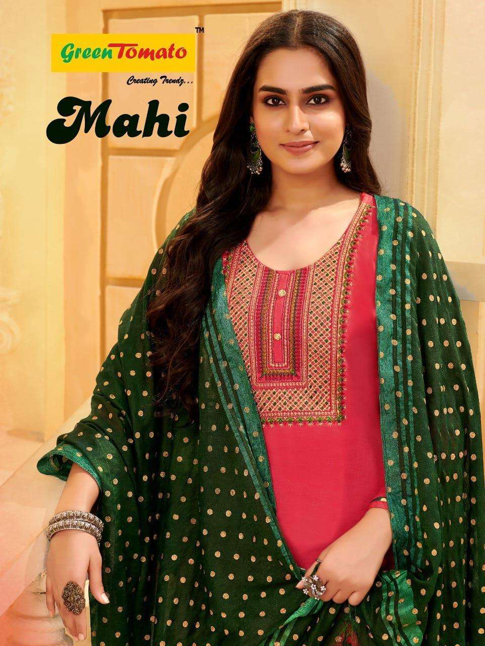 green tomato mahi series 001-008 Heavy Rayon embroidery work suit