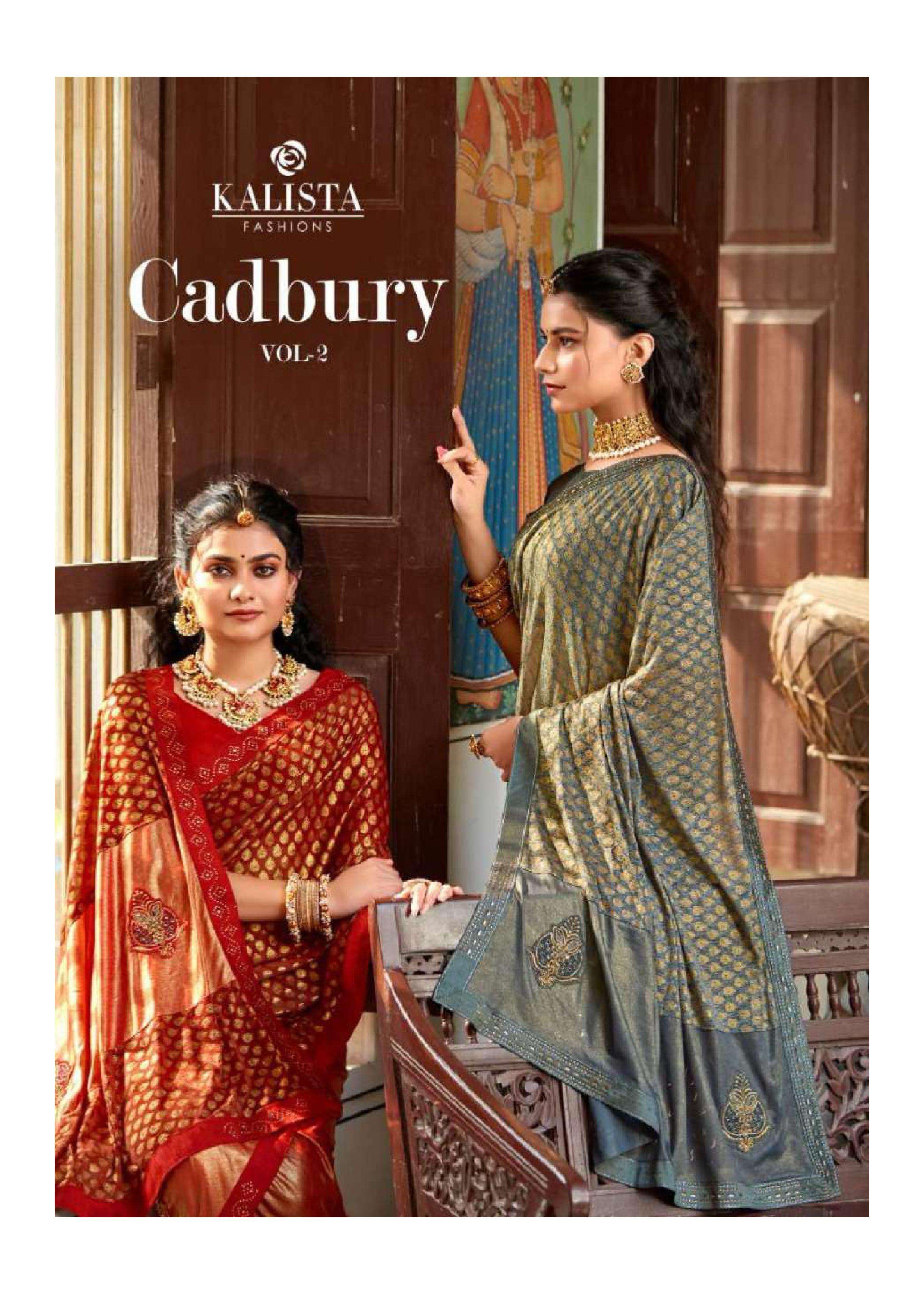 kalista cadbury vol 2 series 74207-74212 Heavy export quality Lycra with Foil saree