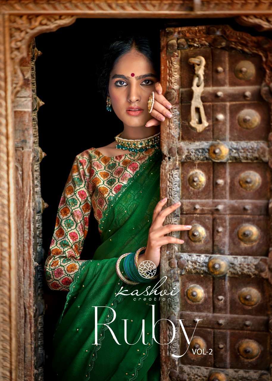 kashvi creation ruby vol 2 series 85001-85010 moss chiffon saree