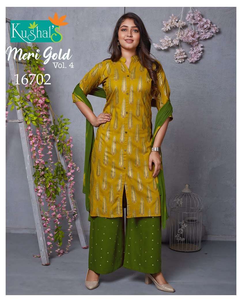 kushal meri gold vol 4 series 16701-16710 Rayon Gold Print suit