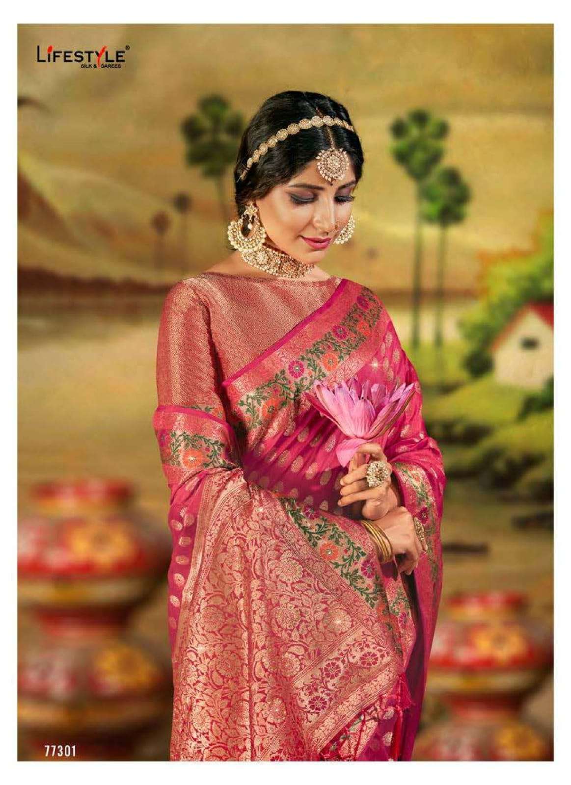 lifestyle sudha silk series 77301-77306 lichi silk saree