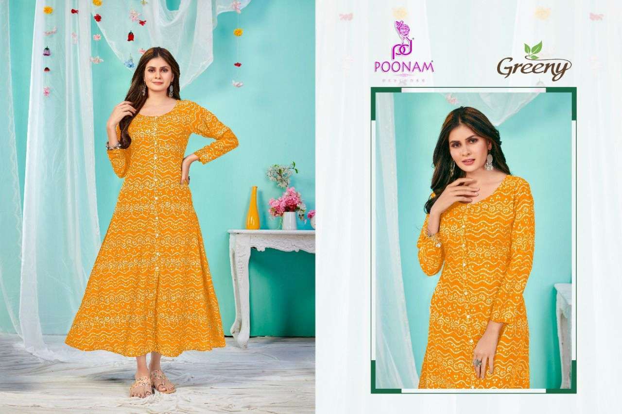 poonam designer greeny series 1001-1004 pure rayon kurti