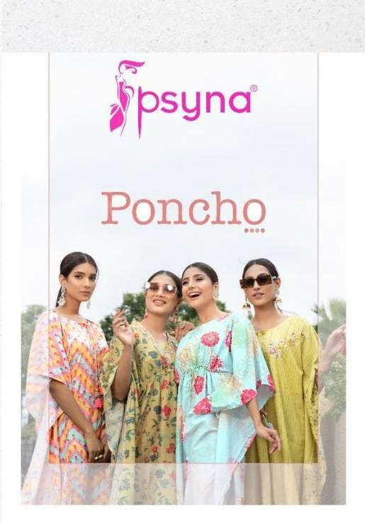 psyna poncho Muslin Digital print Kaftans pants set with Handwork