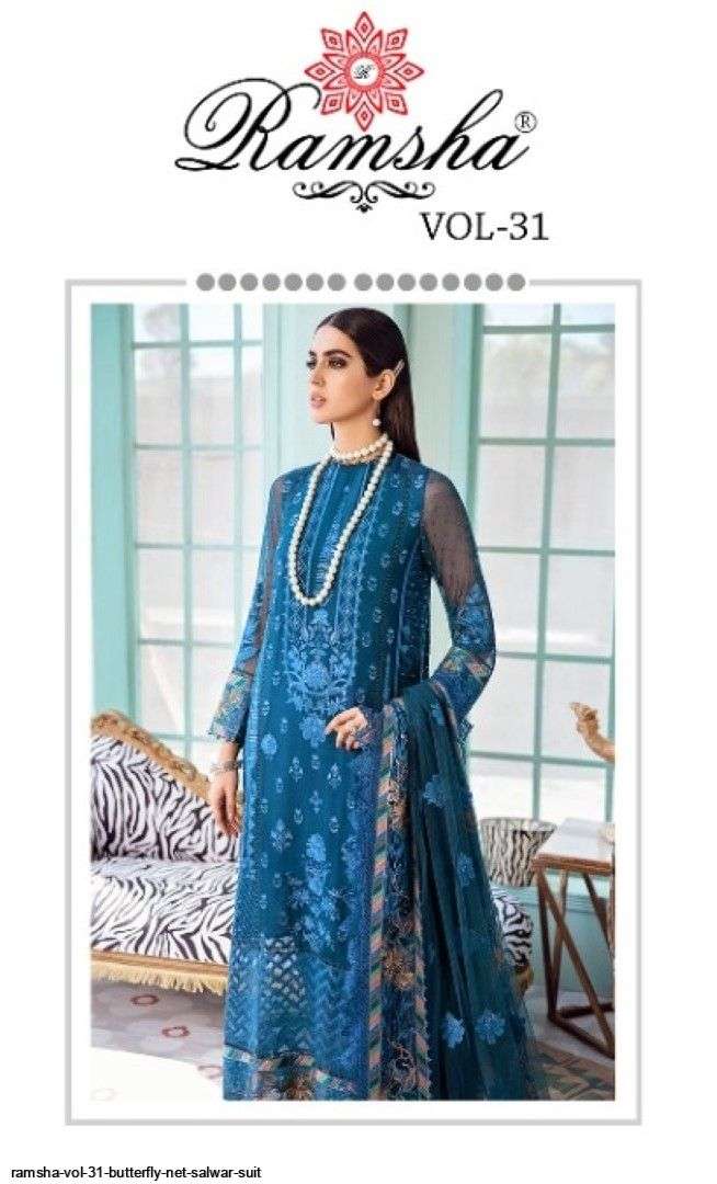 ramsha vol 31 series 399-402 butterfly net with embroidery suit 