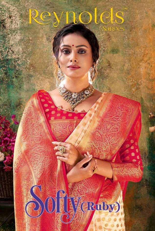 reynolds sarees softy ruby silk fabric saree collection