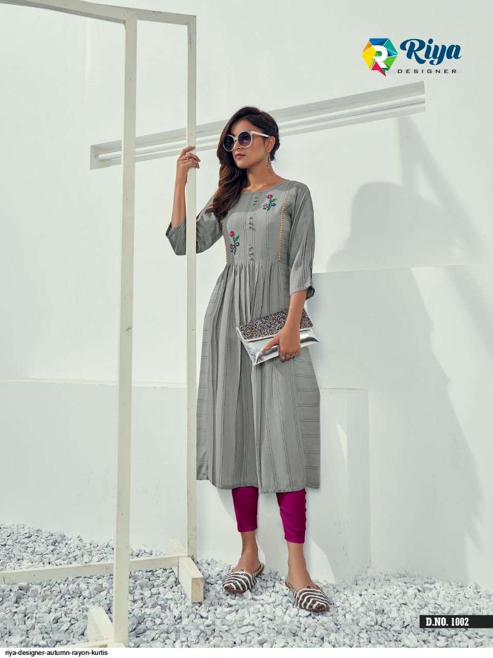 riya designer autumn series 1001-1005 Fancy Reyon Weaving Pattern kurti