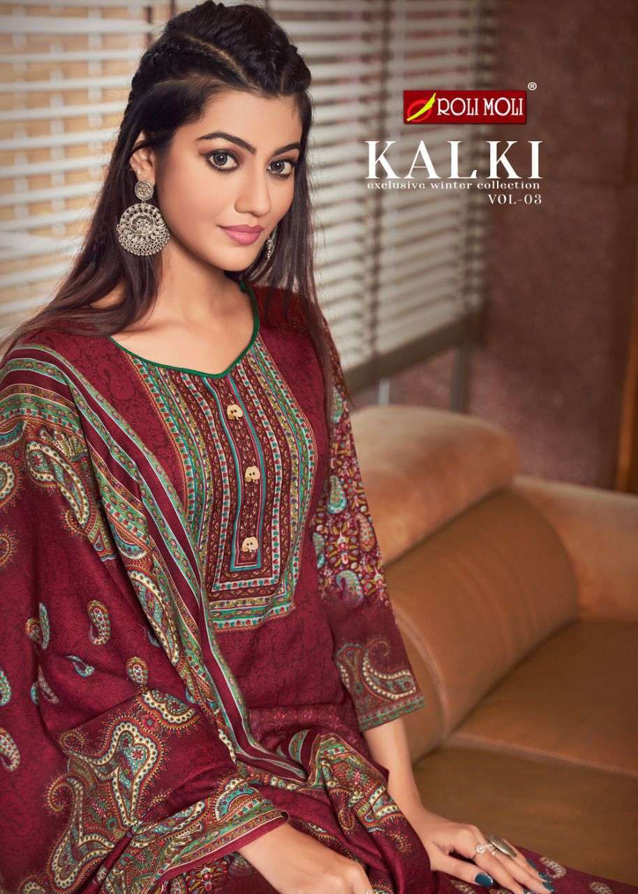 roli moli kalki series 3001-3008 Pashmina Print With Wodden Button suit