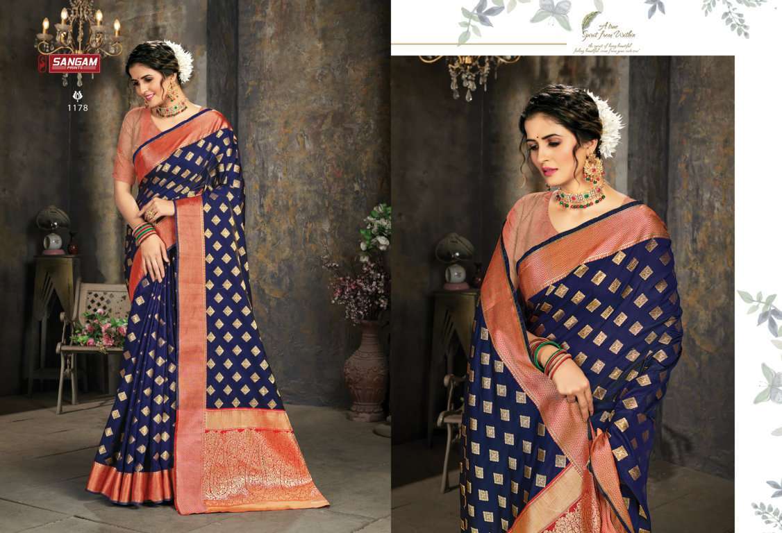 sangam prints karthika silk series 1175-1180 silk rich pallu saree 