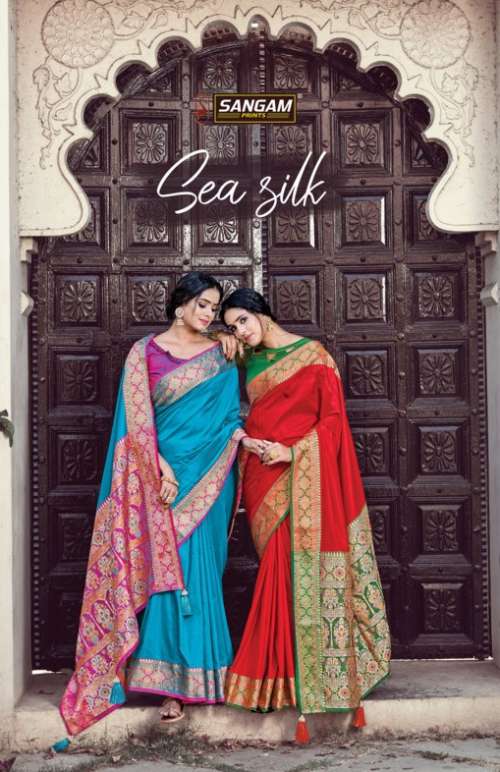 sangam prints sea silk series 1001-1006 pure silk saree