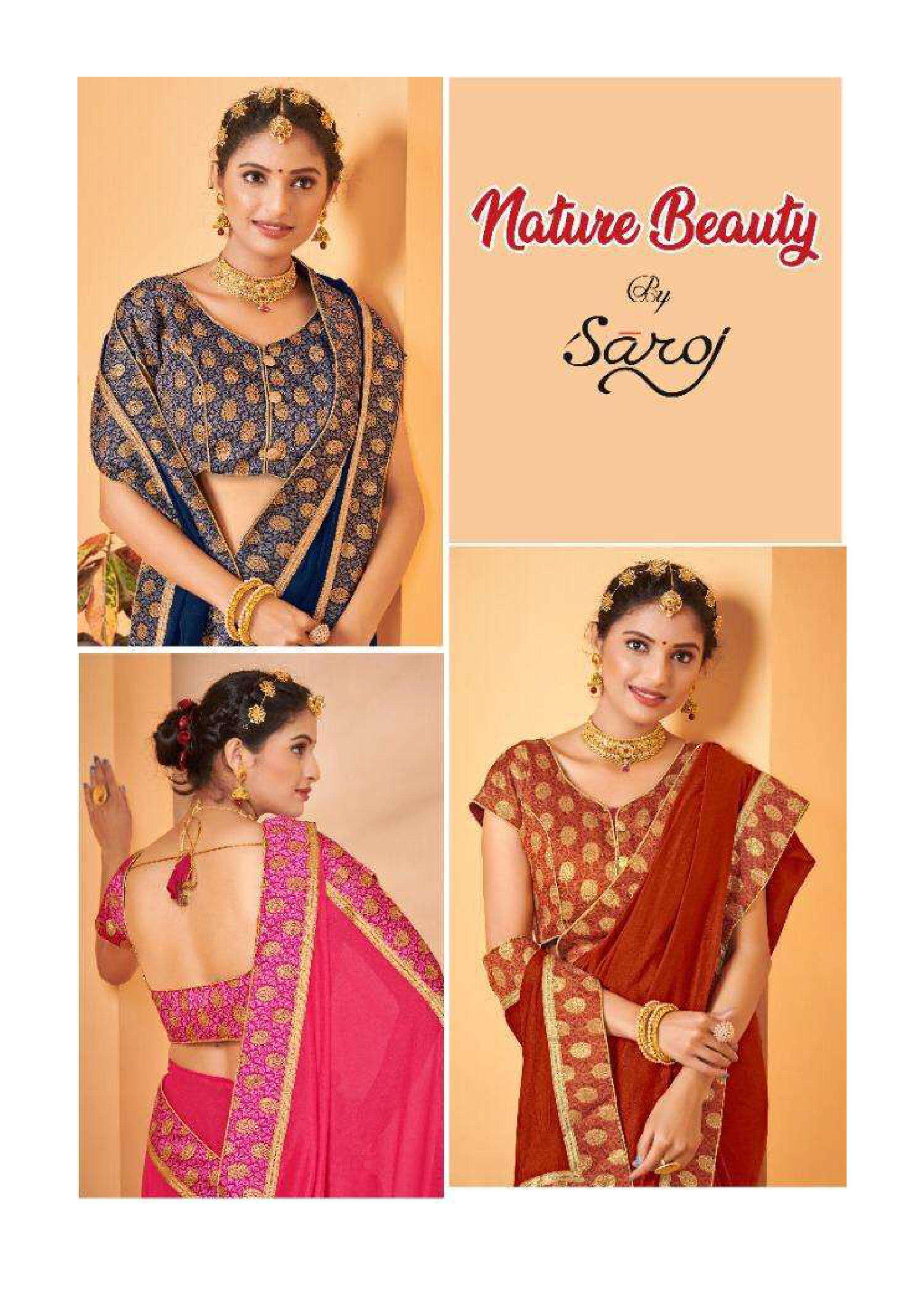 saroj natural series 1001-1008 Soft Vichitra Silk with lace Border saree