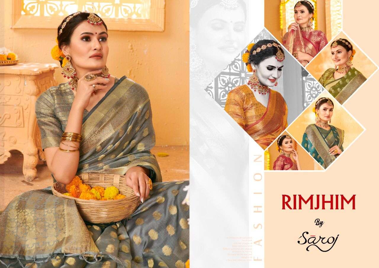 saroj rimjhim series 1001-1006 Organza Silk with Viscose Butta saree