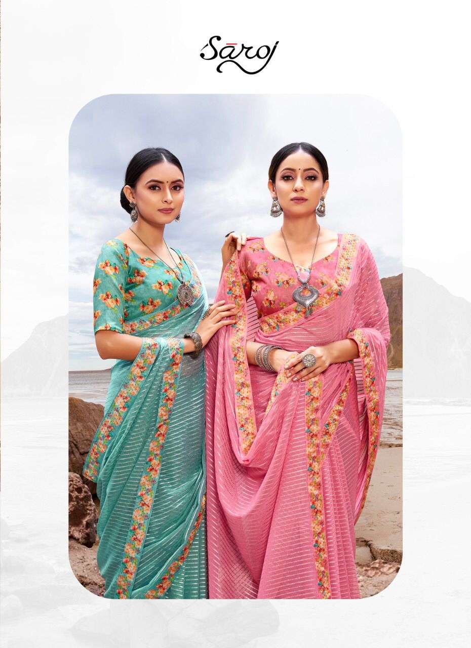 saroj sparkle series 211001-211006 georgette with silver jari lining saree