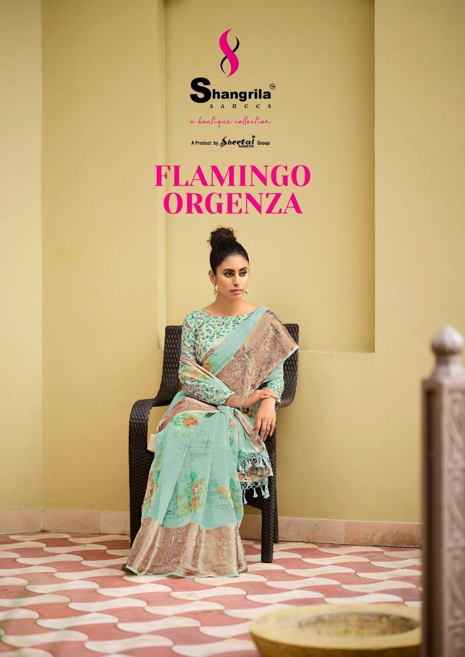 shangrila flamingo orgenza series 70001-70012 pure organza saree