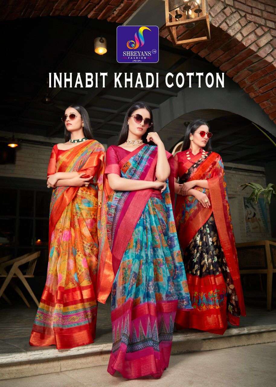 Shreyans fashion inhabit khadi cotton series 01-12 organza khadi silk saree