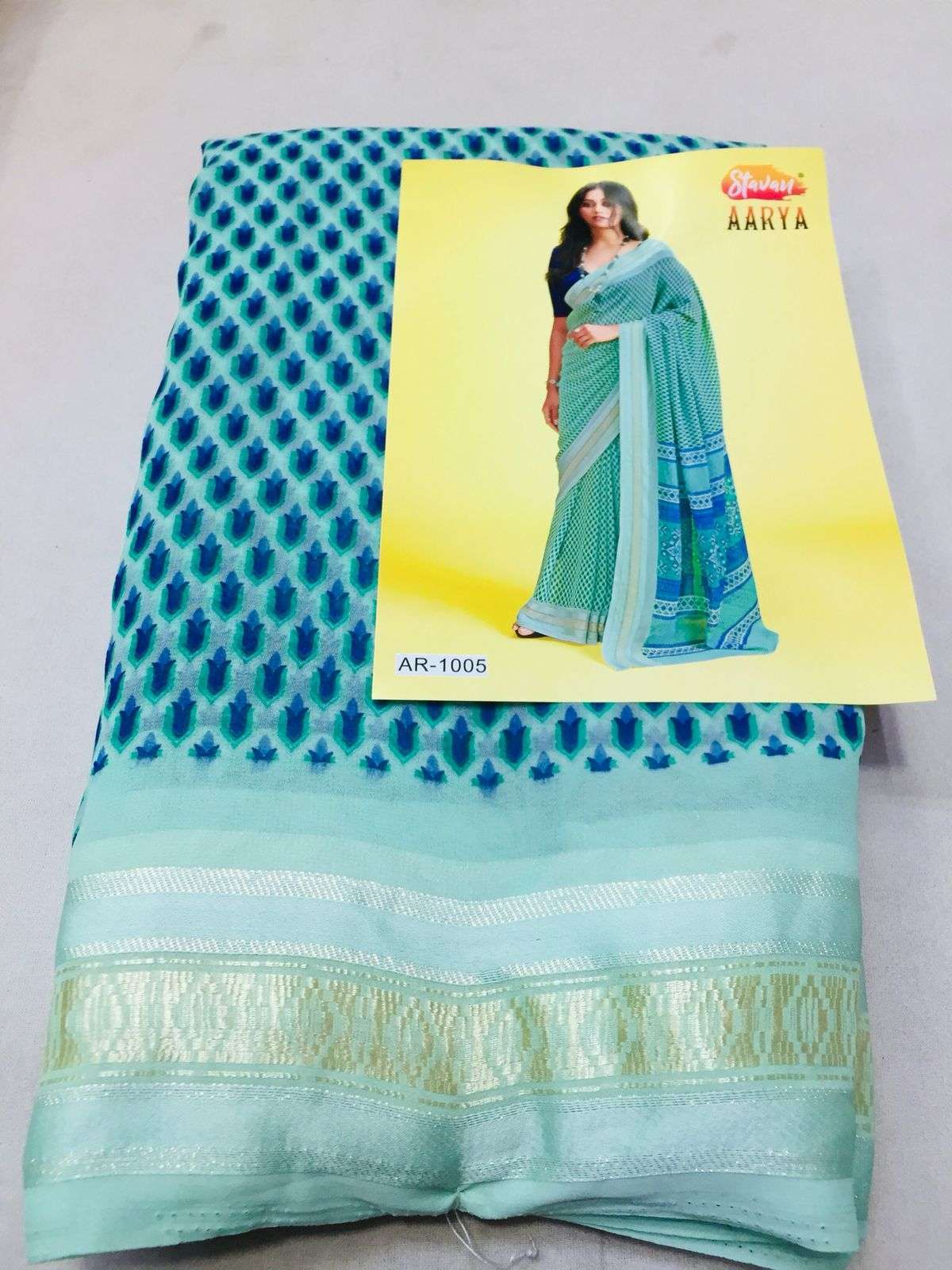 stavan aarya series 1001-1010 georgette with weaving jacquard border saree