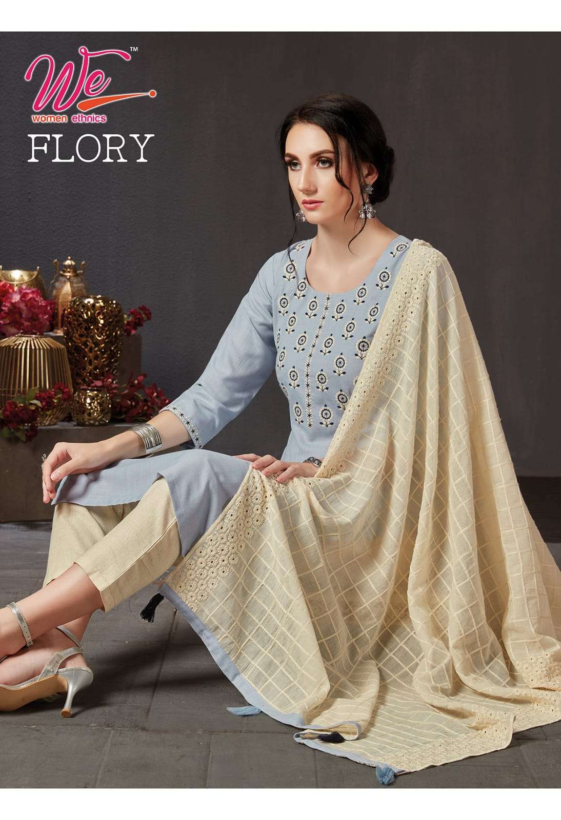 we flory series 9701-9703 bombay soft cotton kurti with dupatta