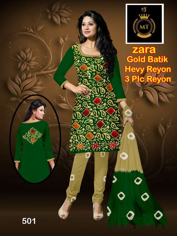 Zara Gold Print Batik series 501-510 Heavy Rayon Fabric Dress Material