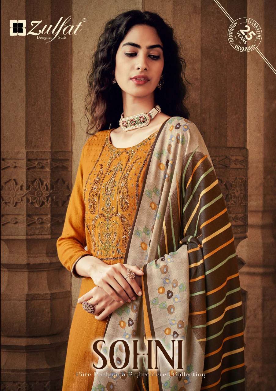 zulfat sohni series 355001-355010 pure pashmina print suits