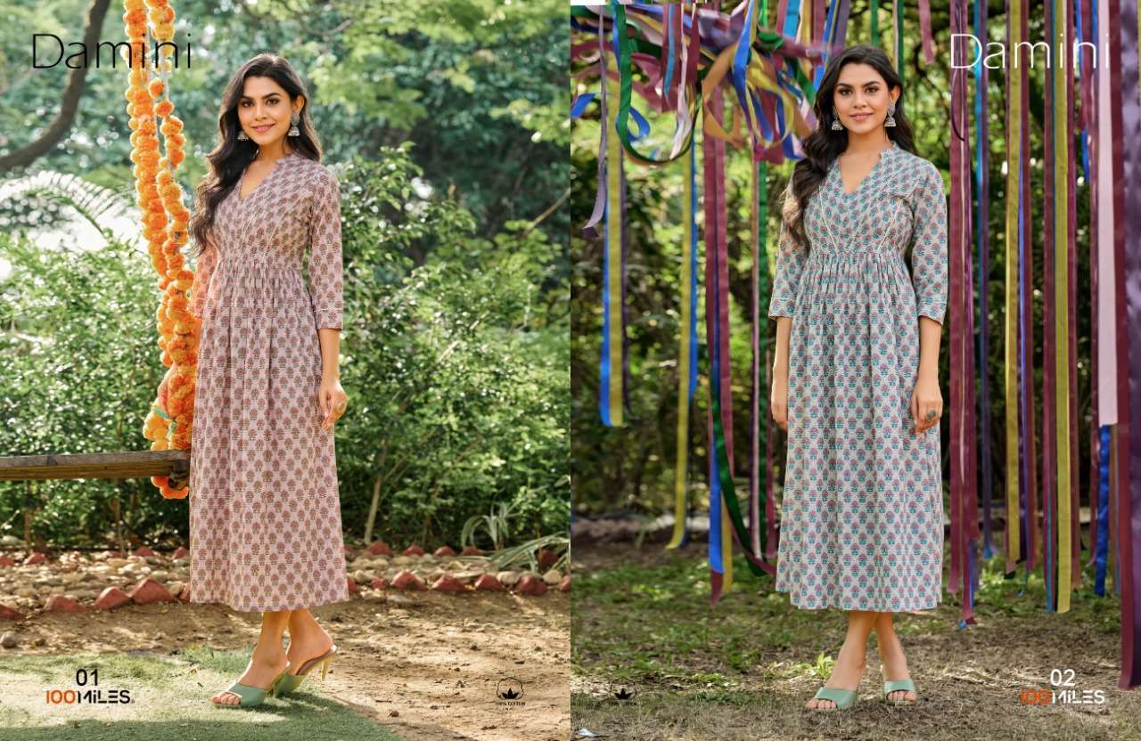 100 miles damini series 01-06 pure cotton printed kurti 