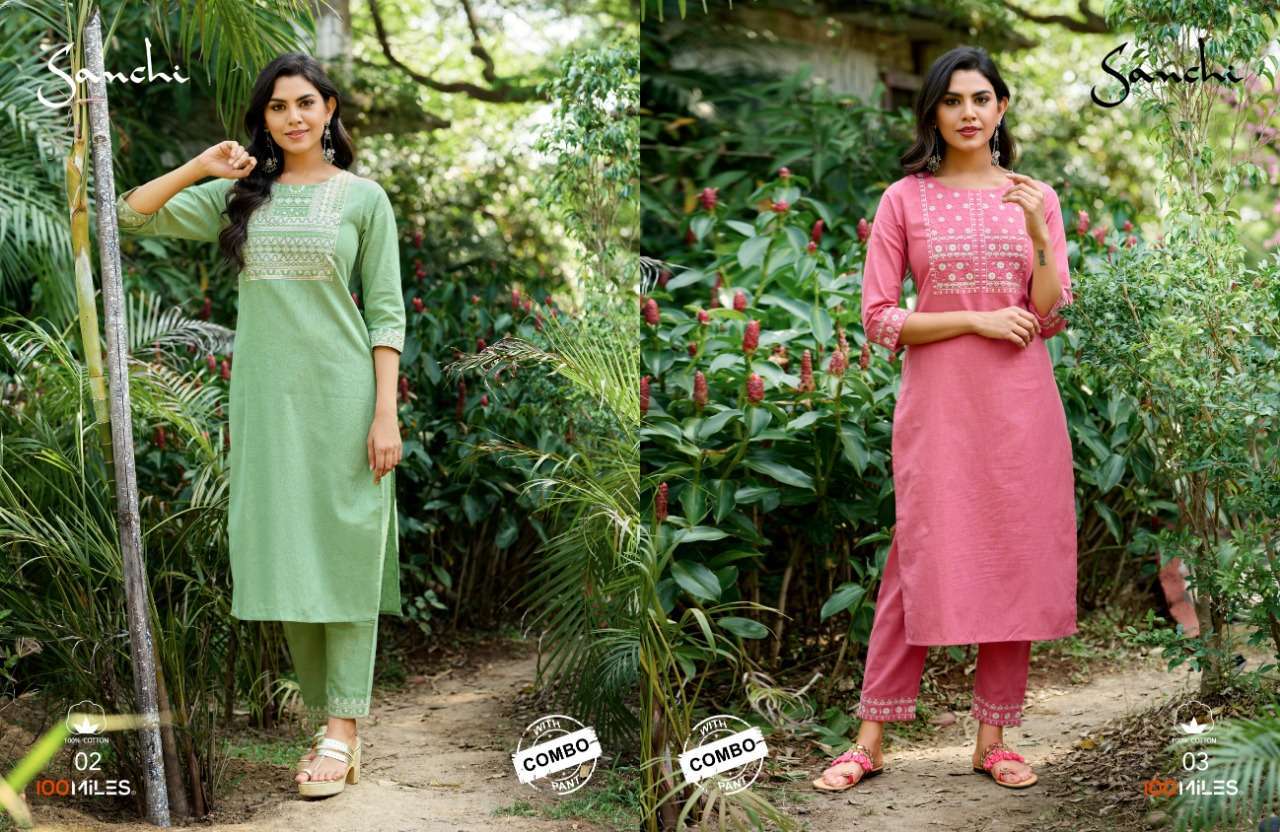 100 miles sanchi series 01-04 Pure linen cotton Kurti with pants