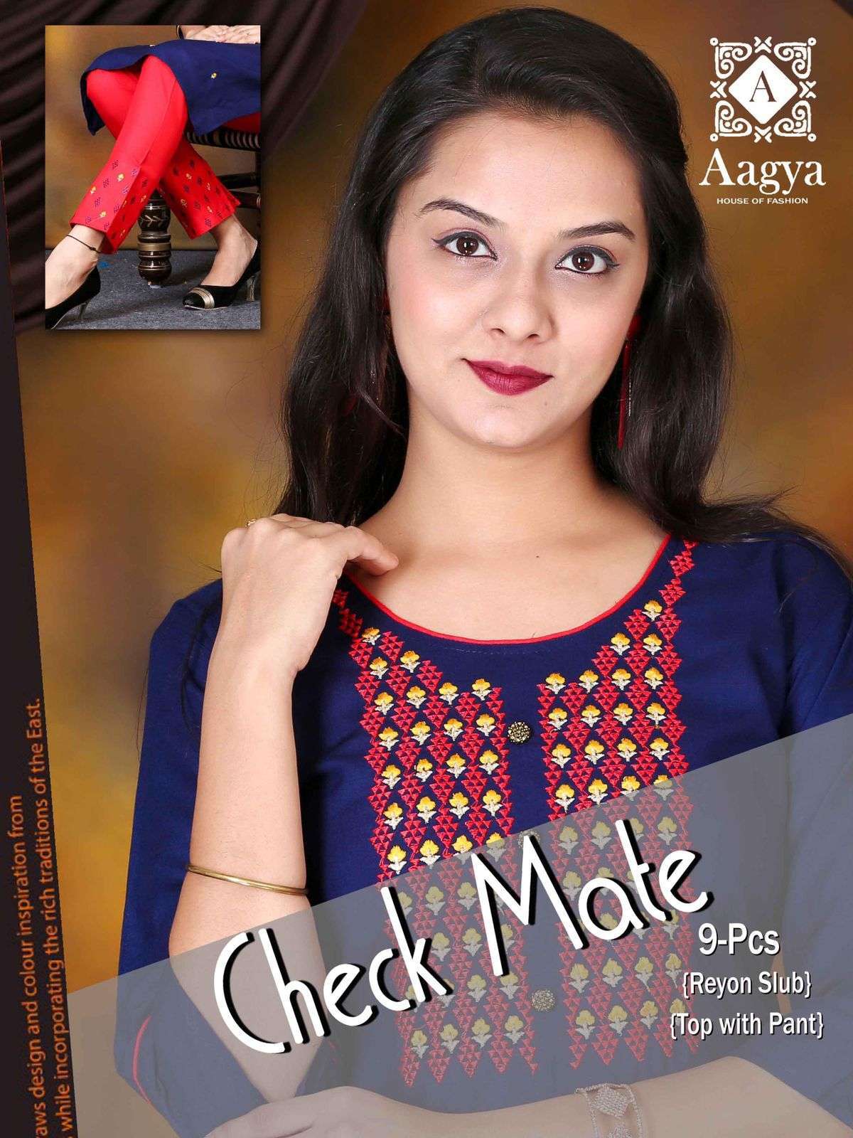 Aagya CheckMate Vol 1 series 01-09 Rayon Slub Kurti with  Pant