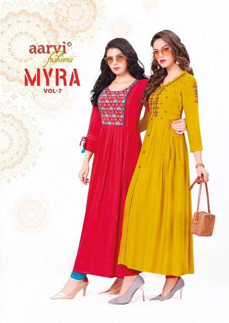 Aarvi Fashion Myra Vol-7 series 5051-5056 rayon slub kurti 