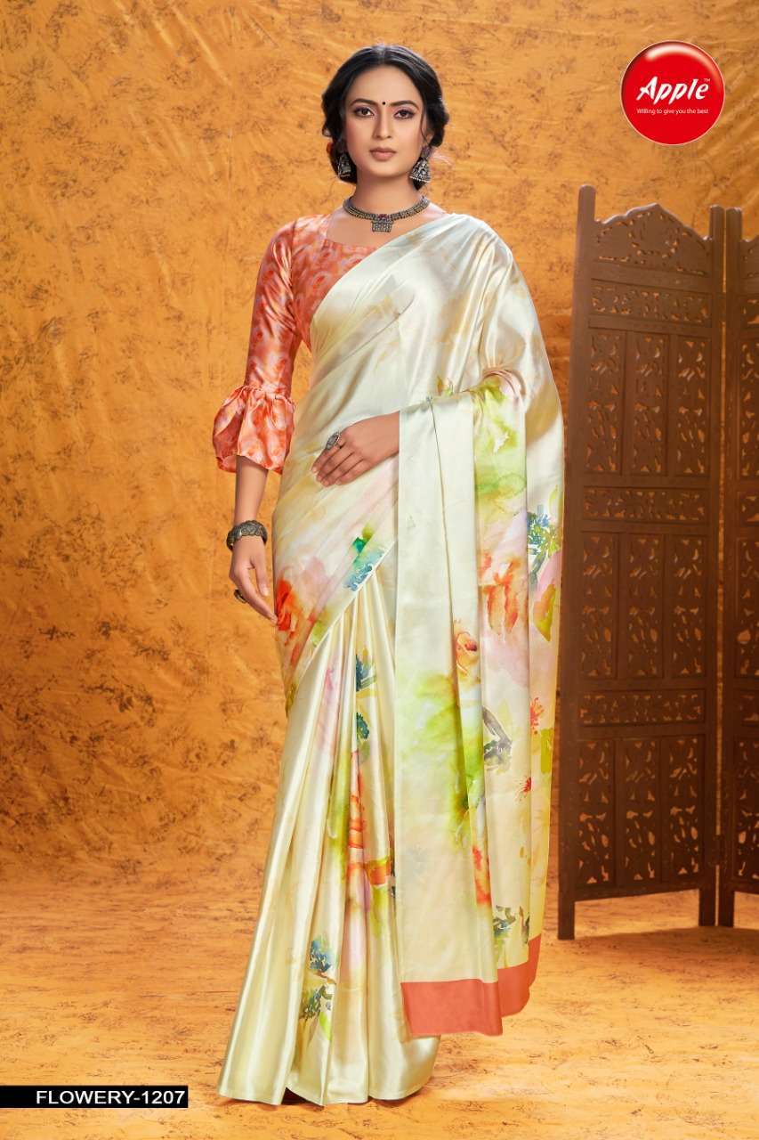 apple flowery vol 12 series 1201-1208 japan crape printed saree