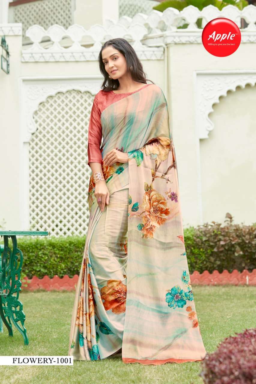 apple saree flowery 10 series 1001-1008 japan crape saree