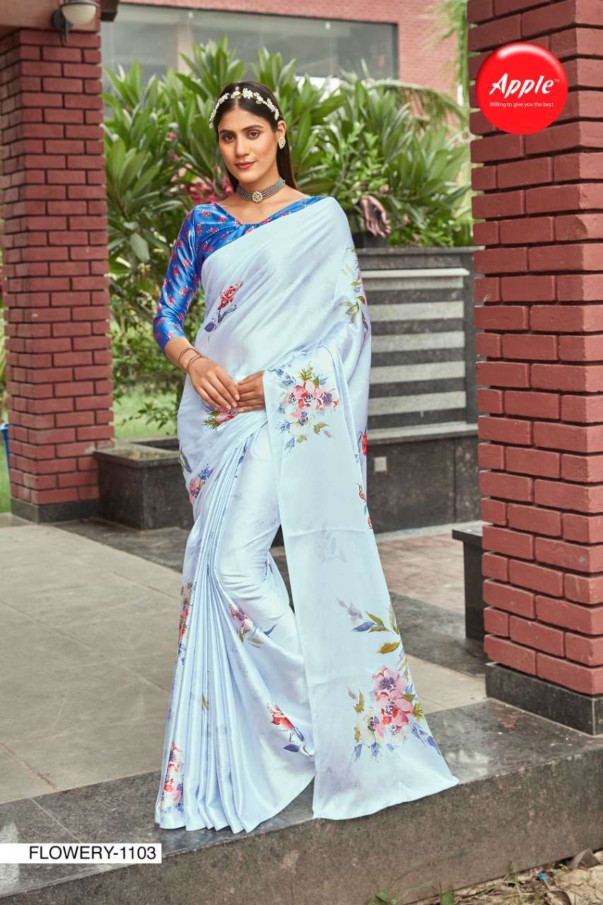 apple saree flowery 11 series 1101-1108 japan crape saree