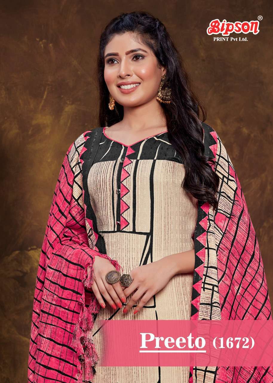 bipson preeto 1672  Pure Pashmina Print With Work suit