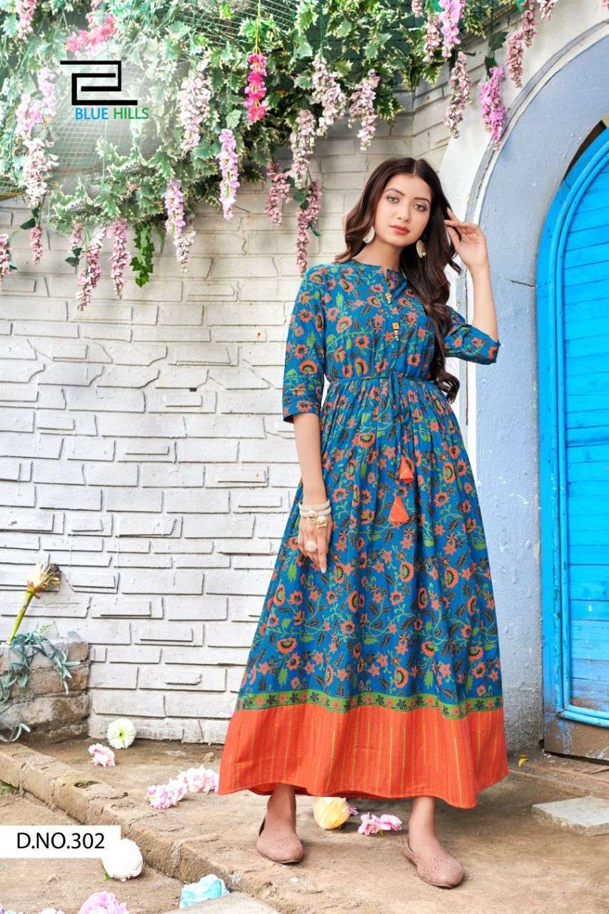 BLUE HILLS STYLE OUT DESIGNER HEAVY RAYON PRINT KURTI 