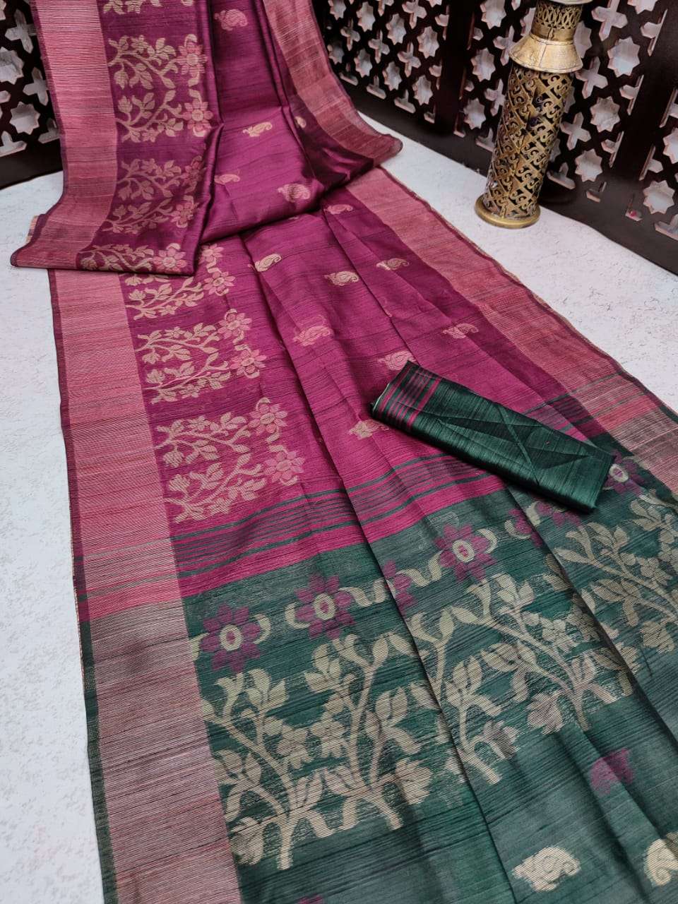 BT-10 DESIGNER PURE TUSSAR SILK JAMDANI WEAVING SAREE 